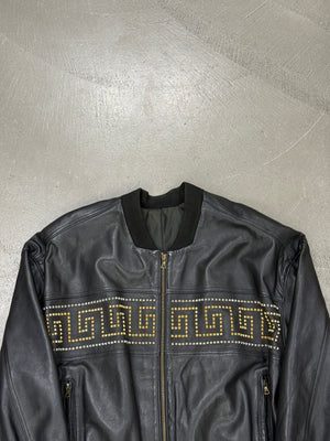 1990s Gianni Versace leather jacket with gold studs details
