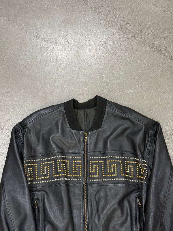1990s Gianni Versace leather jacket with gold studs details