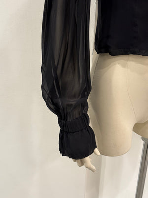 1990s Dolce & Gabbana black silk blouse with sheer sleeve