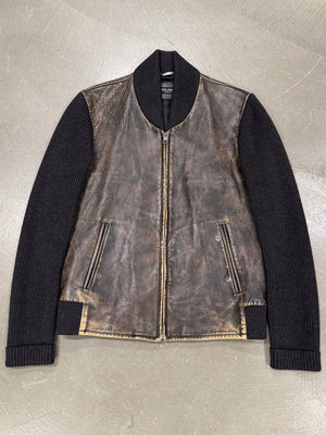 2000s Dolce & Gabbana leather panel hybrid knit jacket