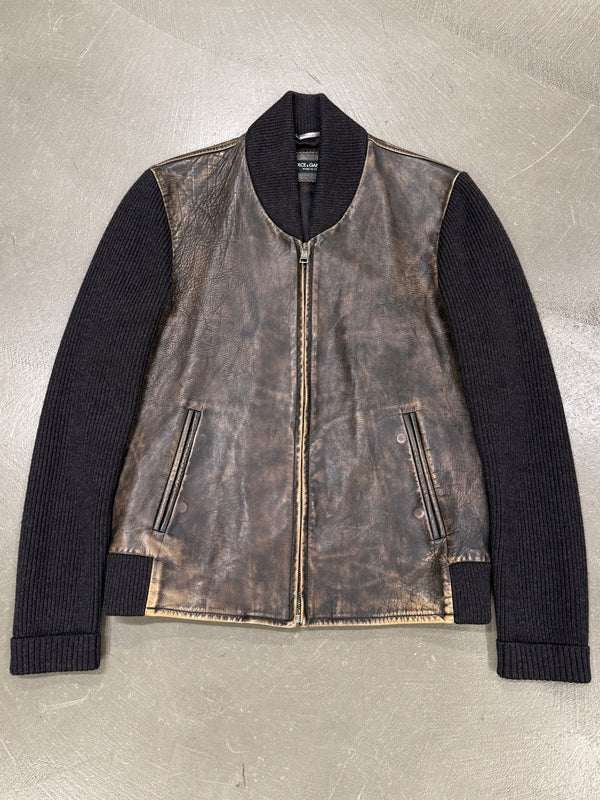 2000s Dolce & Gabbana leather panel hybrid knit jacket