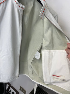 2000s Prada Red Line moto white leather jacket