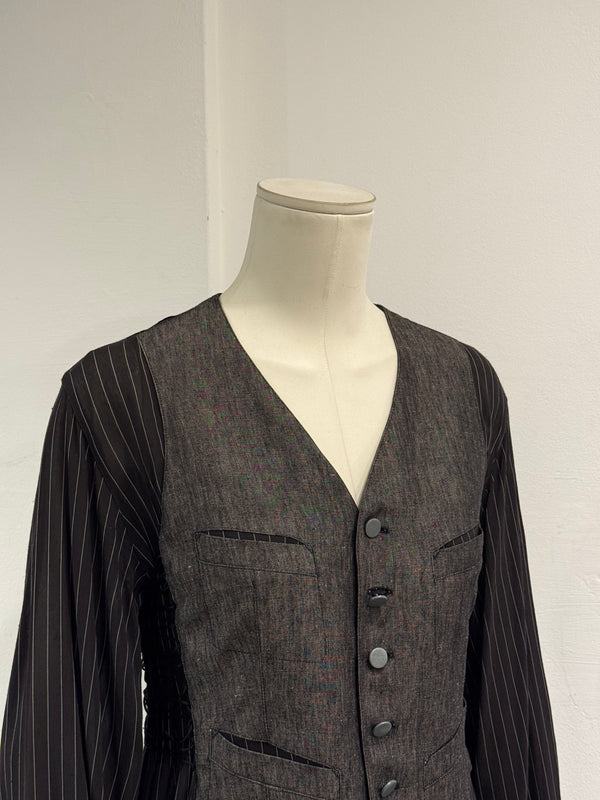 1990s Jean Paul Gaultier deconstructed pinstripe top skirt set