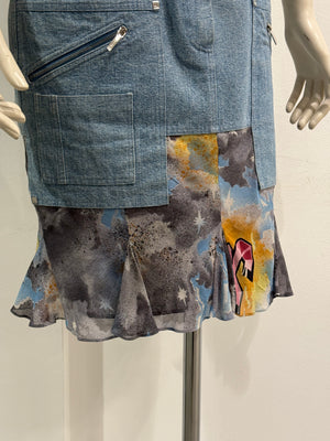 S/S2004 Christian Dior by John Galliano denim silk patchwork mini skirt