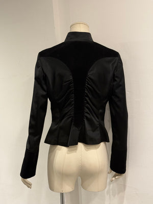 2000s Roberto Cavalli ruched velvet trimmed jacket