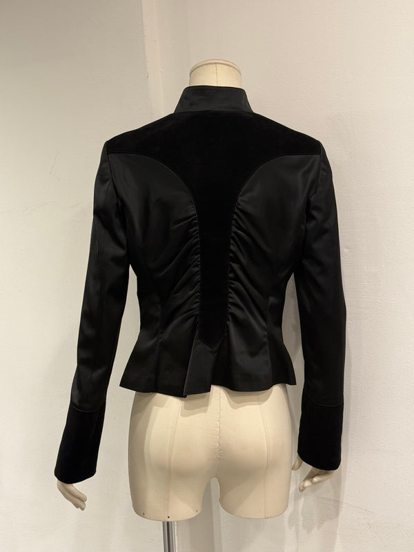 2000s Roberto Cavalli ruched velvet trimmed jacket