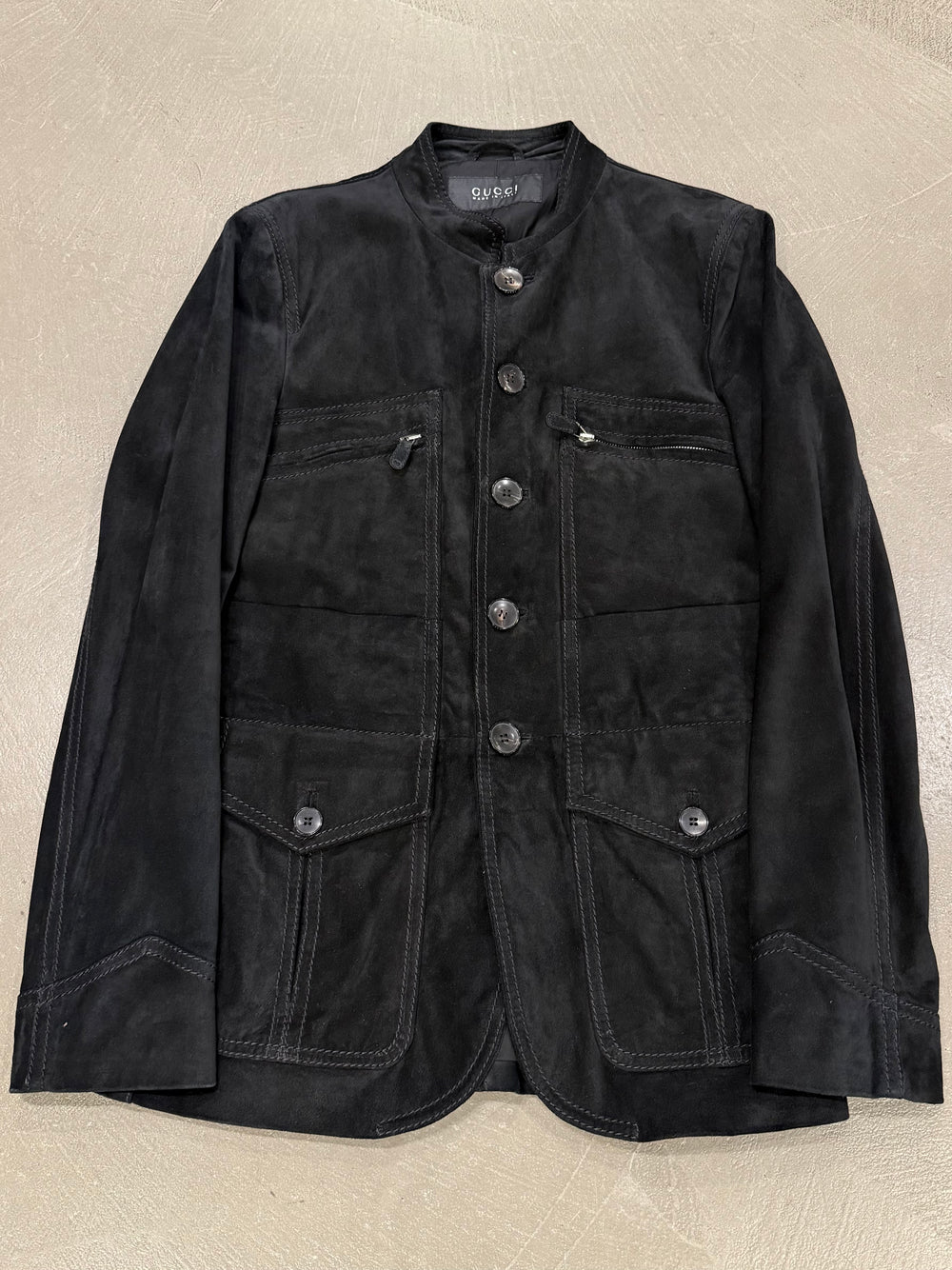 2000s Gucci faded black suede safari jacket