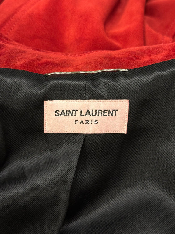 2019 Saint Laurent red suede leather trucker jacket