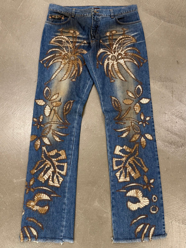 Roberto Cavalli palm tree runway jeans