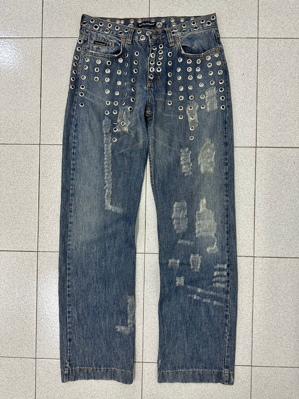 SS2006 Dolce & Gabbana eyelet studded holed jeans
