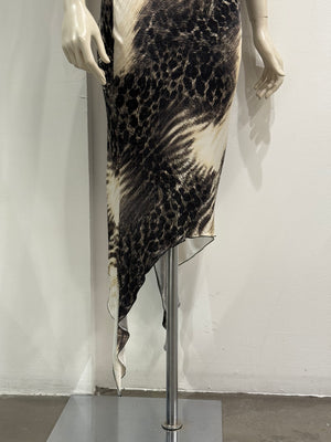 2000s Cavalli asymmetrical hem leopard print dress