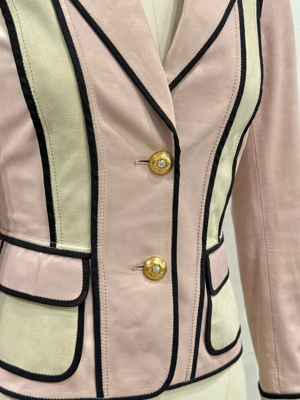 2000s Roberto Cavalli fitted pink leather jacket