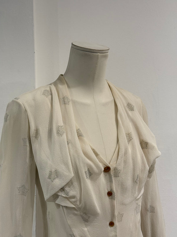 2000s Vivienne Westwood red label orb ruffle sheer blouse