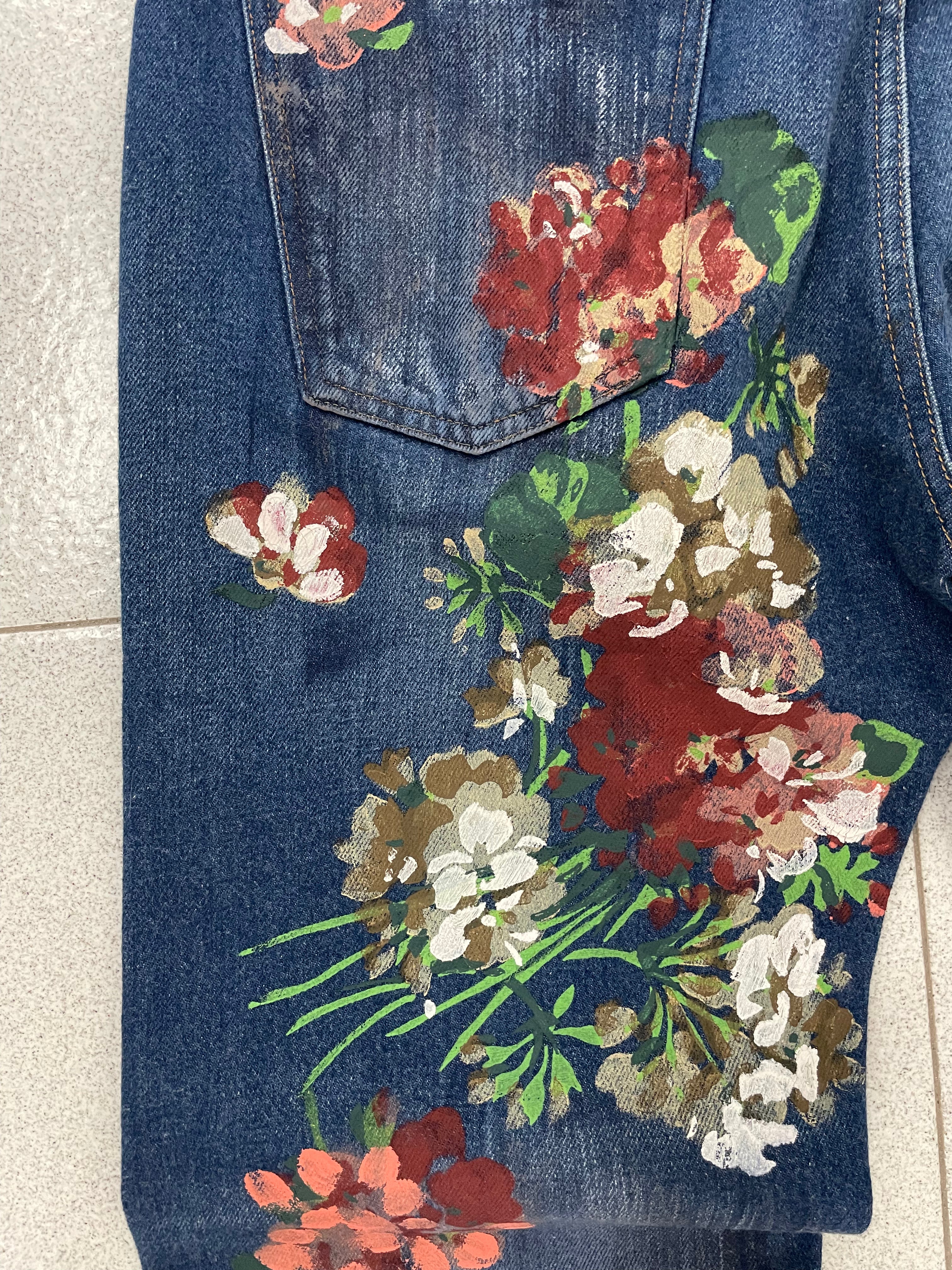 2016 Gucci Floral hand Painted Jeans 2016 Gucci Floral hand Painted Jeans