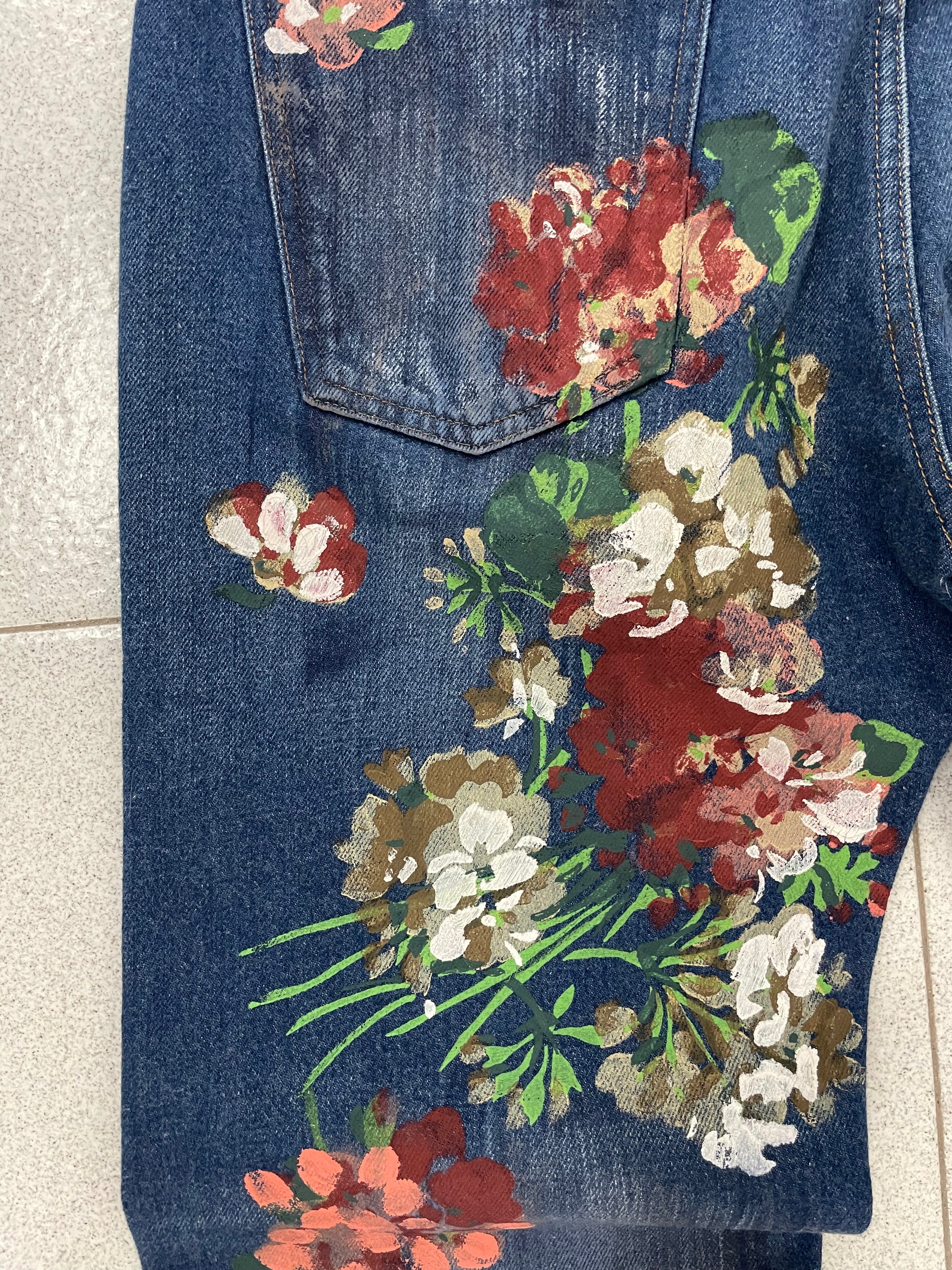 2016 Gucci Floral hand Painted Jeans elevated archives