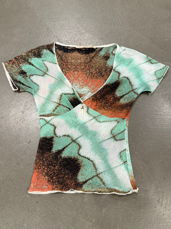 2000s Roberto Cavalli abstract print stretch top
