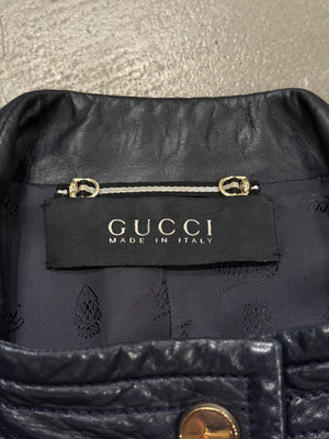 2000s Gucci belted biker leather jacket