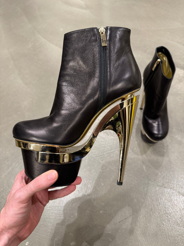 Versace black leather triple platform heels