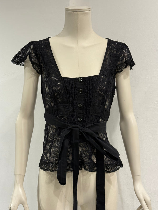 2000s Dolce & Gabbana lace tie-waist corseted top