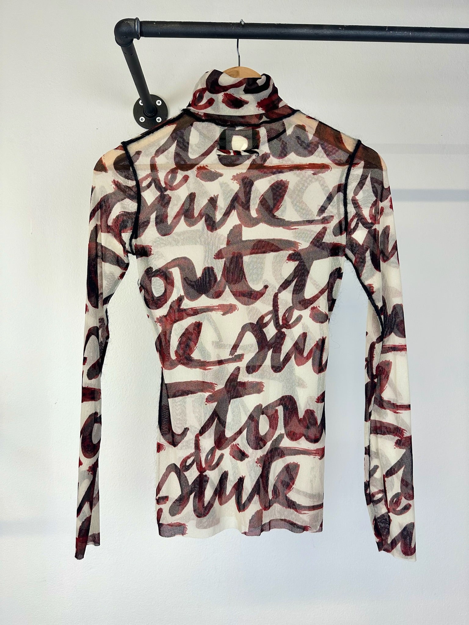 AW2001 Jean Paul Gaultier Blood Script sheer mesh top