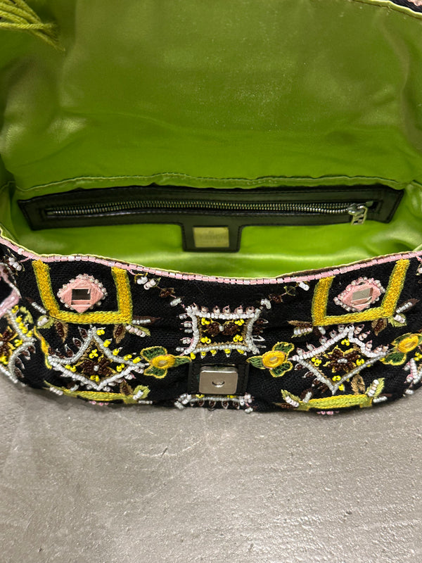 S/S1999 Fendi beaded fringe mirror-embellished baguette shoulder bag