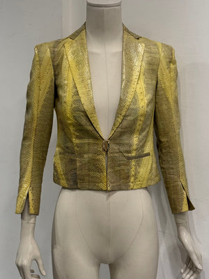 S/S2001 Roberto Cavalli iridescent rainbow snake cropped leather blazer