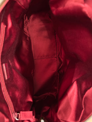 2000s Prada jacquard bowler bag with red leather trim