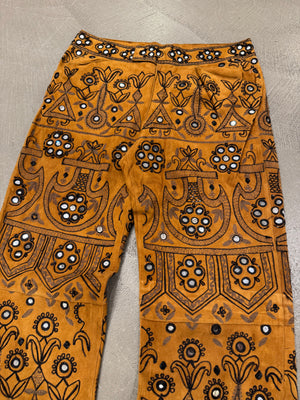 S/S2001 Dolce & Gabbana runway hand-embellished mirrors embroidered leather pants