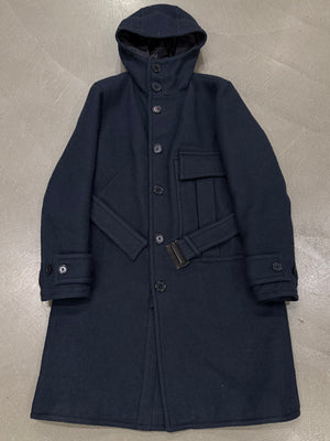 2000s Prada heavy wool pocket hooded coat