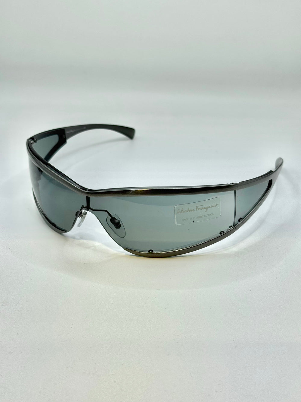 1990s Salvatore Ferragamo futuristic metallic sunglasses - new