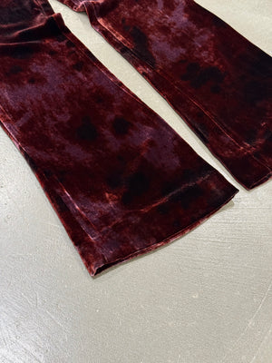 Roberto Cavalli burgundy velvet flared pants with chain detail