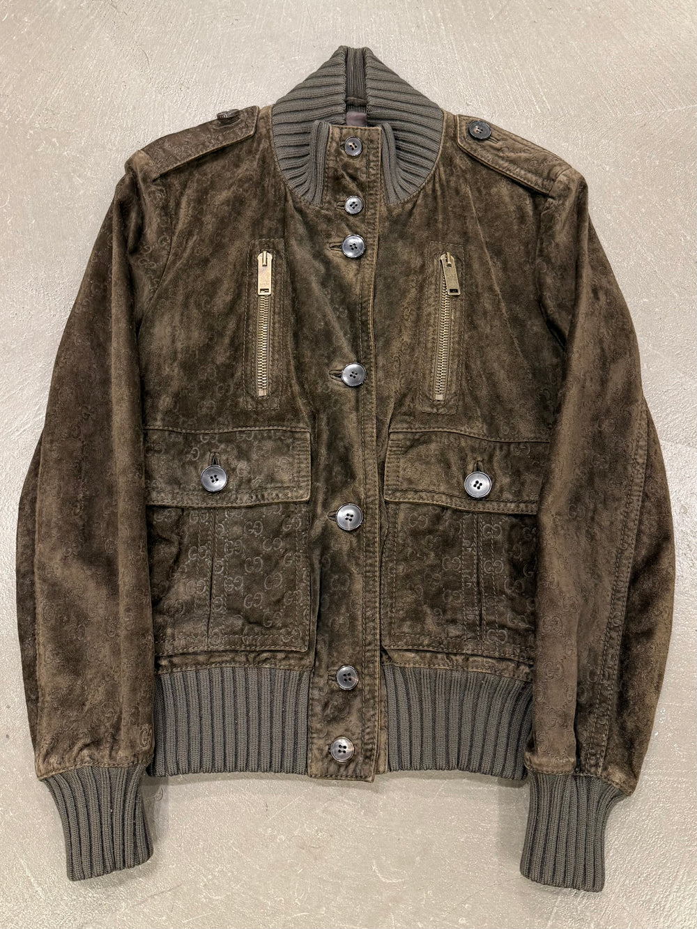 A/W2009 Gucci by Frida Giannini monogram suede multipocket bomber jacket