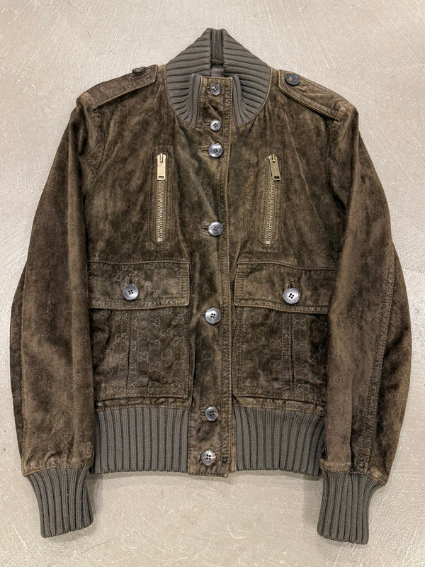 A/W2009 Gucci by Frida Giannini monogram suede multipocket bomber jacket