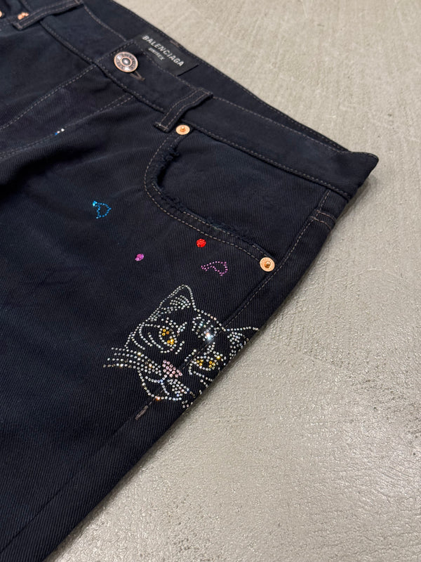 Balenciaga crystal cat graffiti jeans