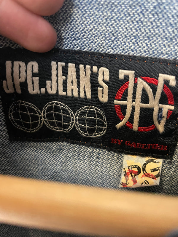 SS2003 Jean Paul Gaultier pierced patchwork reconstructed denim jacket