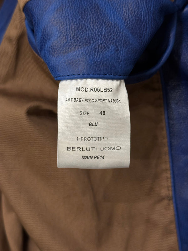 2010s Berluti distressed blue biker nabuck leather jacket