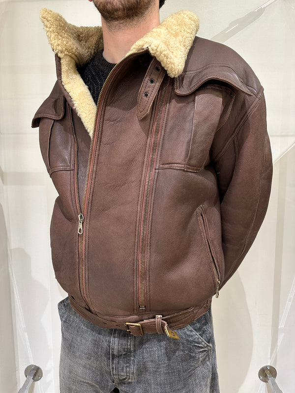 1980s Giorgio Armani oversized double zipper shearling jacket