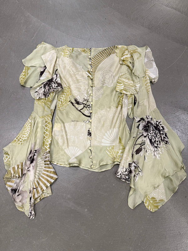 A/W2006 Roberto Cavalli dragon ruffle silk blouse top