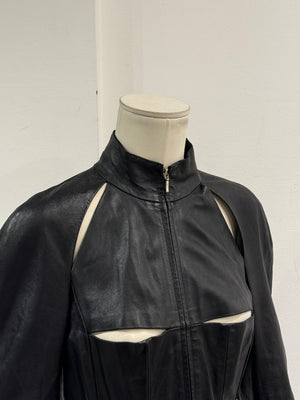 A/W2000 Paco Rabanne runway cut-out leather jacket
