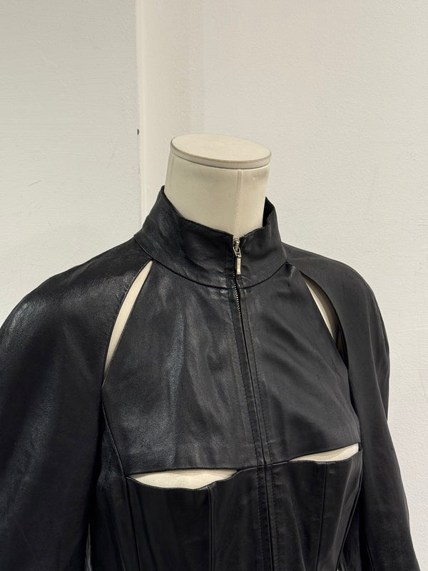 A/W2000 Paco Rabanne runway cut-out leather jacket
