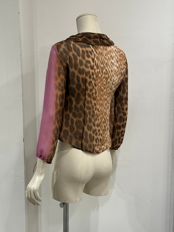 2002 Cavalli leopard print ruffled blouse
