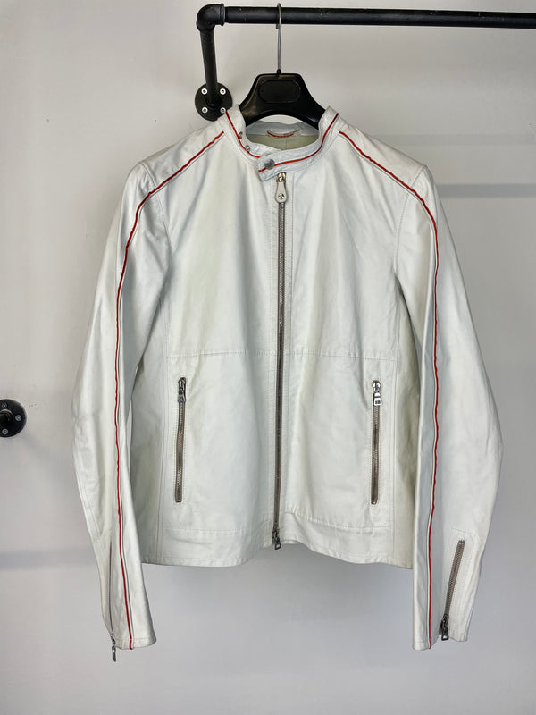 2000s Prada Red Line moto white leather jacket 2000s Prada Red Line moto white leather jacket