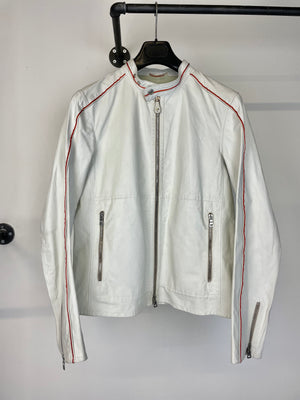 2000s Prada Red Line moto white leather jacket
