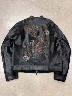 A/W2018 Emporio Armani pony hair floral embroidered leather jacket