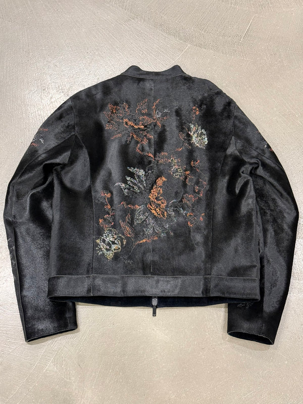 A/W2018 Emporio Armani pony hair floral embroidered leather jacket