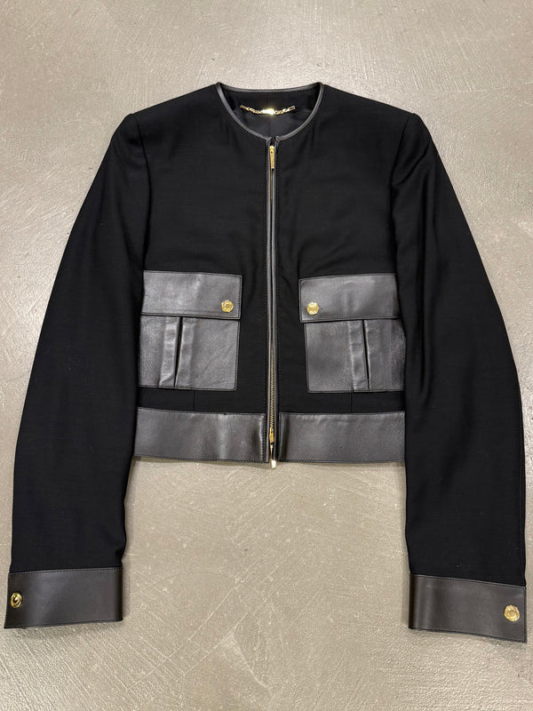 F/W2000 Gucci by Tom Ford leather-trim runway set jacket and skirt set