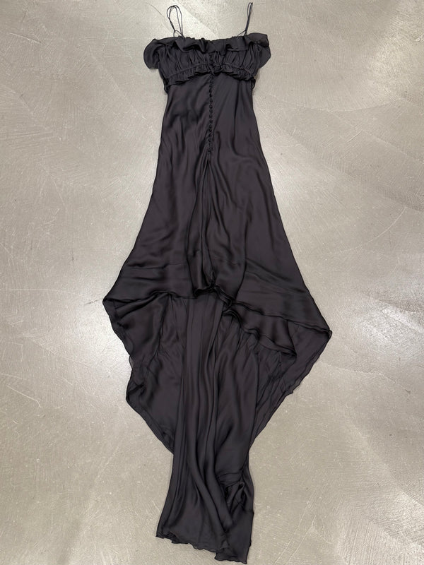 2000s Roberto Cavalli silk ruffled high-low evening dress