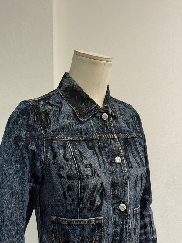 A/W 1997-1998 Walter Van Beirendonck “kiss the future” painted denim jacket