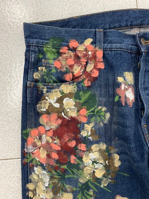 2016 Gucci Floral hand Painted Jeans