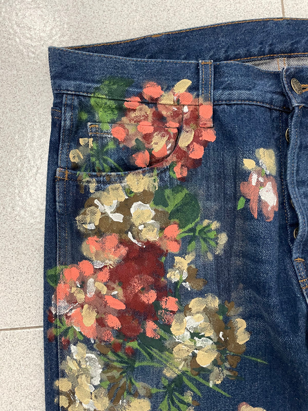 2016 Gucci Floral hand Painted Jeans